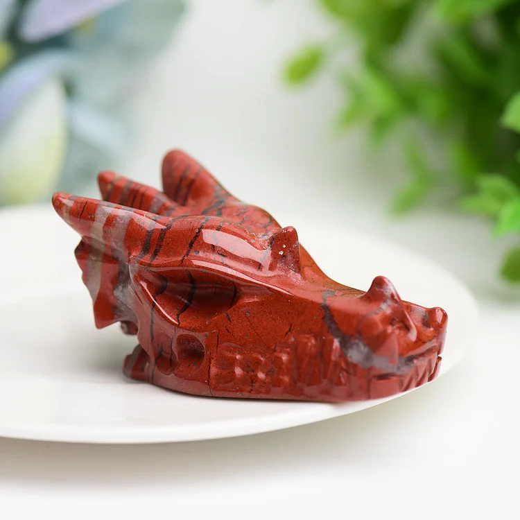 2.5"   Crystal Dragon Head Animal Crystal Carving   Red Jasper Rhodonite Black Obsidian Blood Stone Unakite Rose Quartz Red Que Sera Labradorite Dream Amethyst Clear Quartz