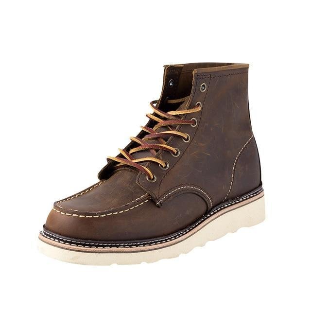 Red Tool Vintage Boots Genuine Leather Winter Men's Motorcycle Travel Outdoor Boots - VSMEE