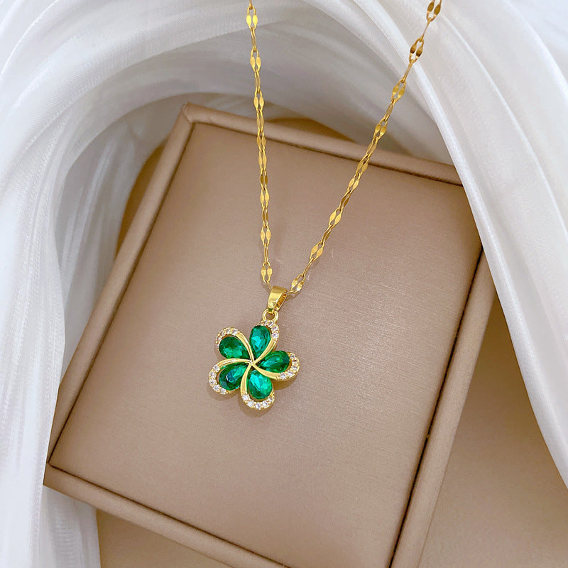 Rotating Flower Full Diamond Fashion Gorgeous Full Diamond Necklace Female Versatile Clavicle Chain Titanium Steel