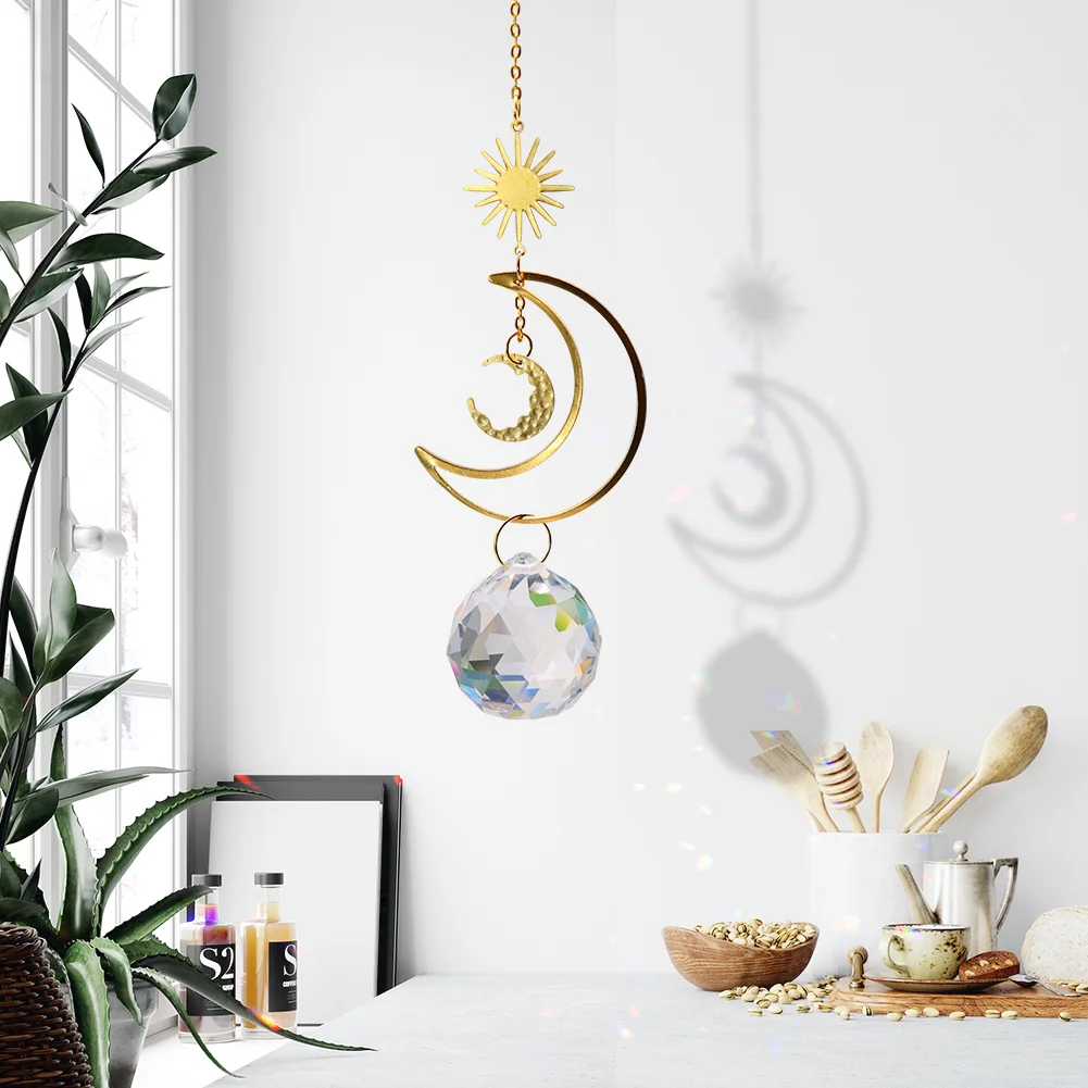 Moon Sun Ball Crystal Suncatcher Hanging Metal Pendant Garden Decor (19)