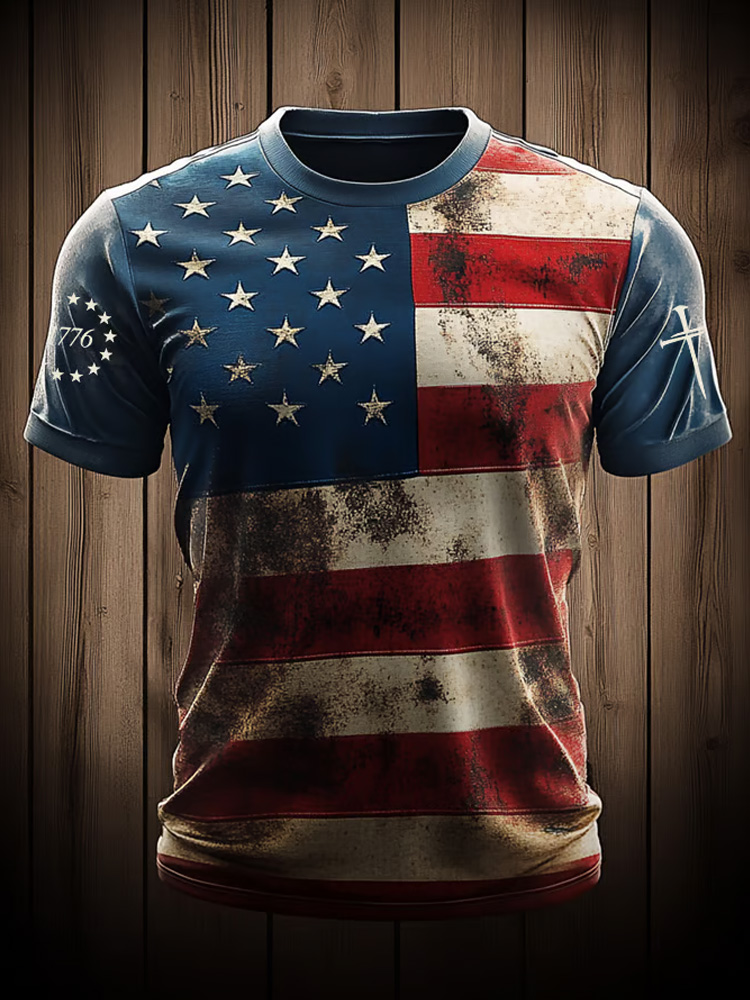 Men's Independence Day Flag Print Casual T-shirt elevenforest