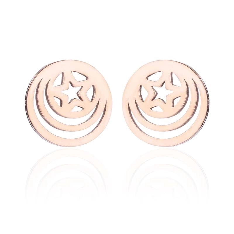 1 Pair Fashion Star Moon Tree Plating Hollow Out 304 Stainless Steel 18K Gold Plated Ear Studs