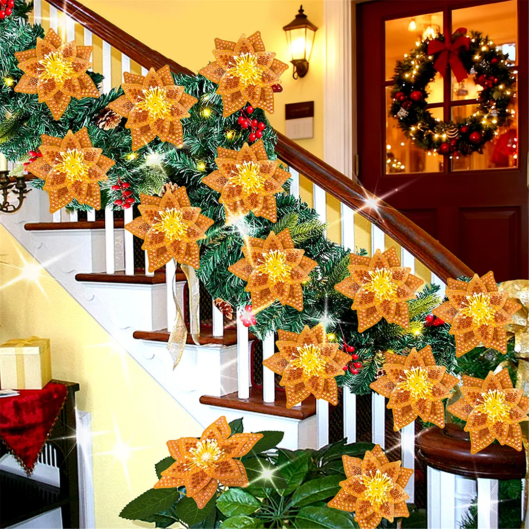 8Pcs 3D Orange Artificial Flowers DIY Desktop Diamond Art Kit Adults Home Decor