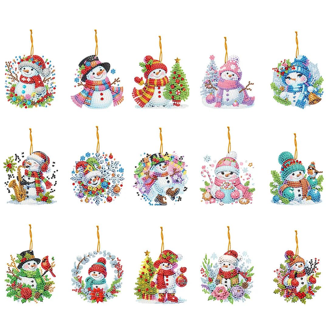 15pcs Xmas Snowman Theme 2D Flat DIY Hanging Diamond Art Kits Home Wall Decor