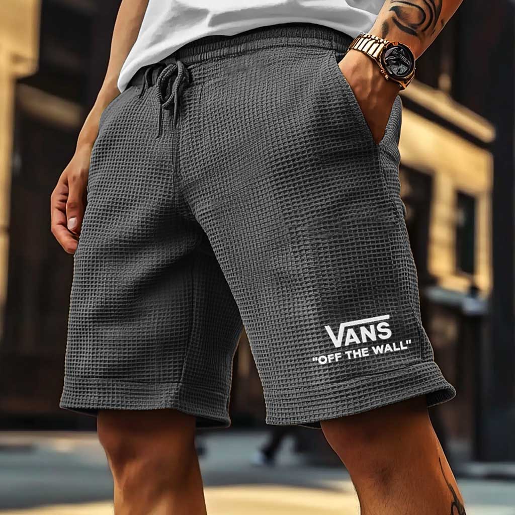 Men's Vintage Waffle Knit Off The Wall Embroidery Surfing Elastic Drawstring Shorts / TECHWEAR CLUB / Techwear