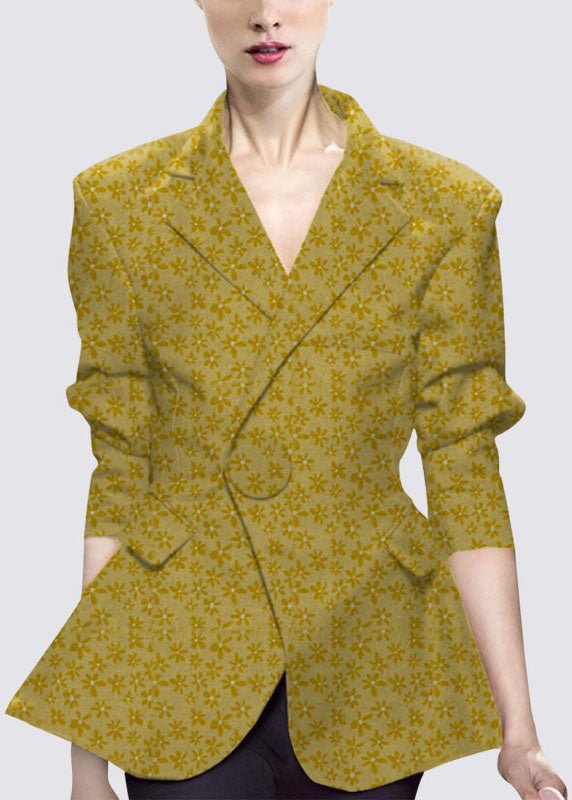 Natural Yellow button Peter Pan Collar Print Western-style clothes Coat Long Sleeve CK2704- Fabulory