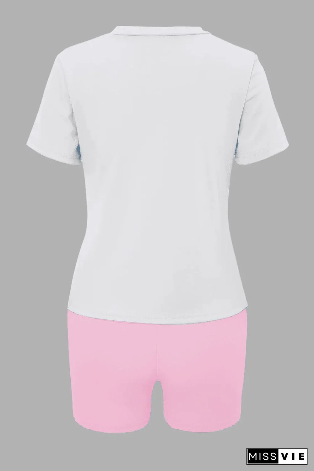 Pattern Print Short Sleeve T Shirt Biker Shorts Suit