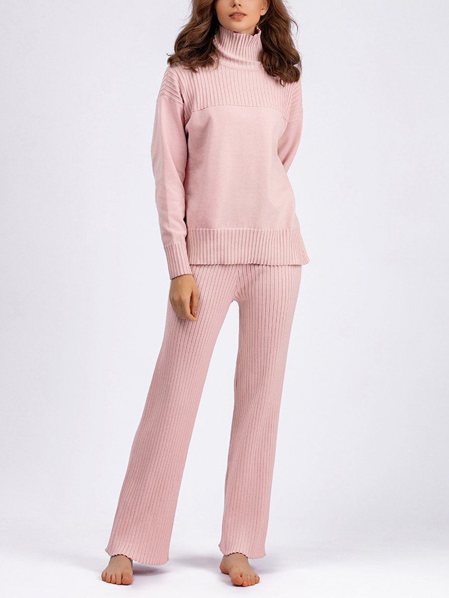 Knitted Pullover High Collar Loose Two Piece Sets