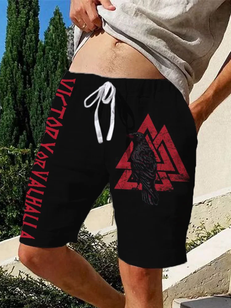 Men's Victory Or Valhalla Viking Raven Casual Shorts