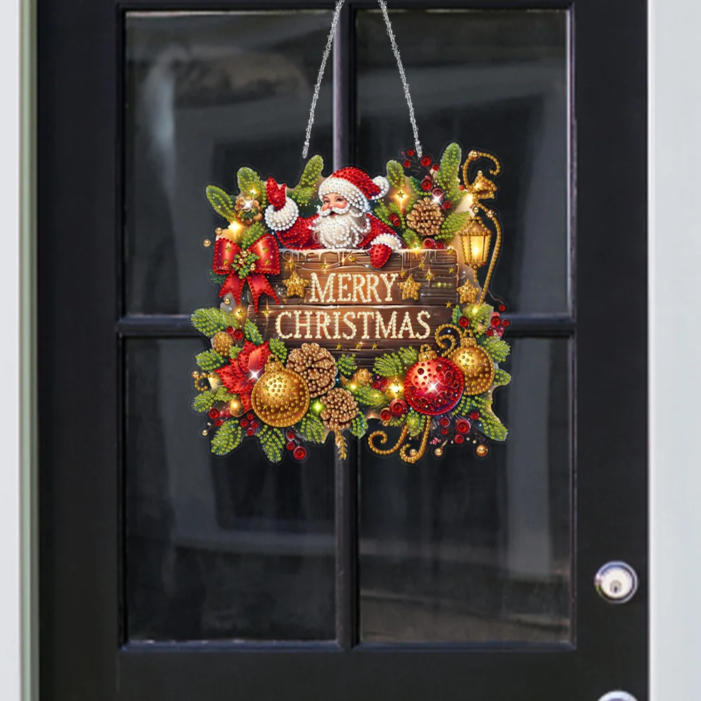 DIY Christmas Santa Claus Wooden Special Shaped Diamond Painting Hanging Home Decorations