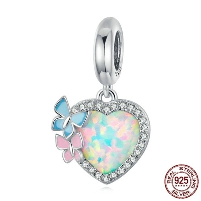 Minimalist Heart Shape Sterling Silver Inlay Rhinestones Charms Jewelry Accessories