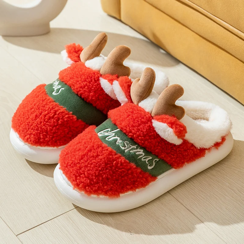 Letclo™ Christmas Antler Couple Plush Slippers letclo Letclo