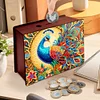 (US Local)Diamond Painting Piggy Bank Wooden Coin Bank Storage Box Kit (Peacock)