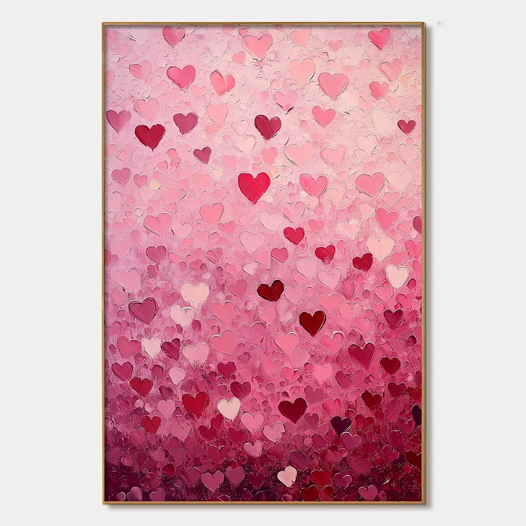 HEART RAIN: Textured Impasto Abstract Oil Painting in Pink and Red（Canvas painting）