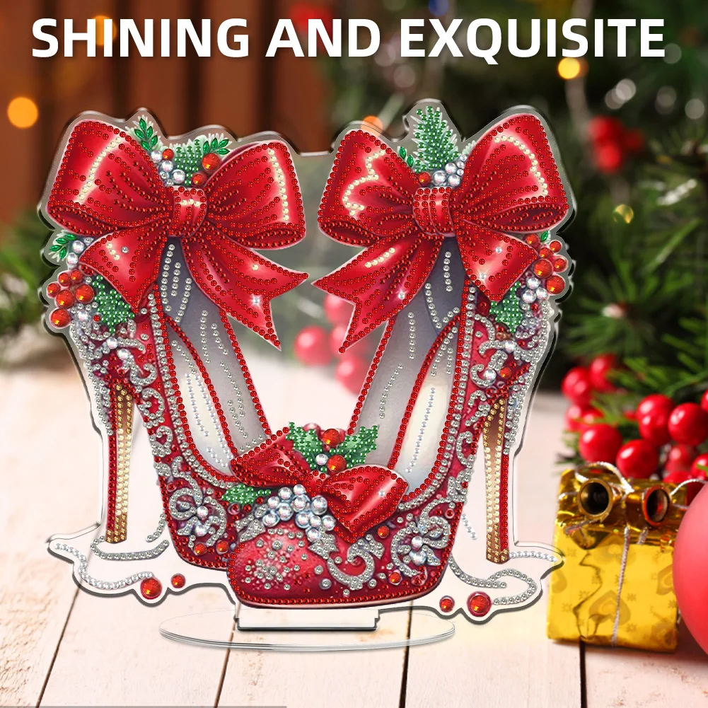 2D Flat Xmas High Heels DIY Acrylic Desktop Diamond Art Kits for Adults Beginner