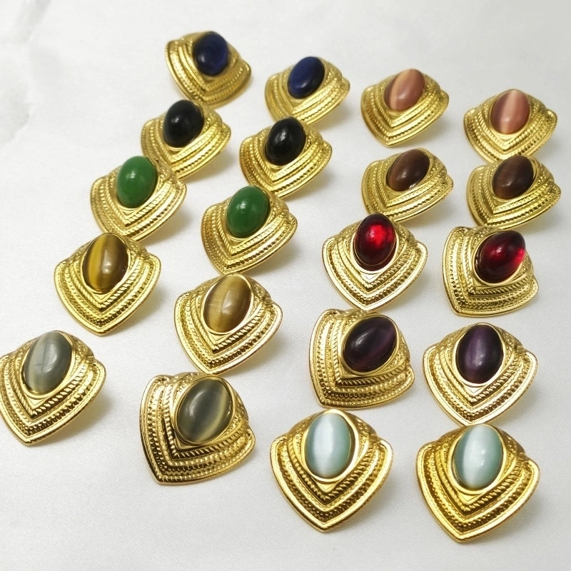 1 Pair Retro Exaggerated Geometric Plating Inlay 304 Stainless Steel Opal 18K Gold Plated Ear Studs