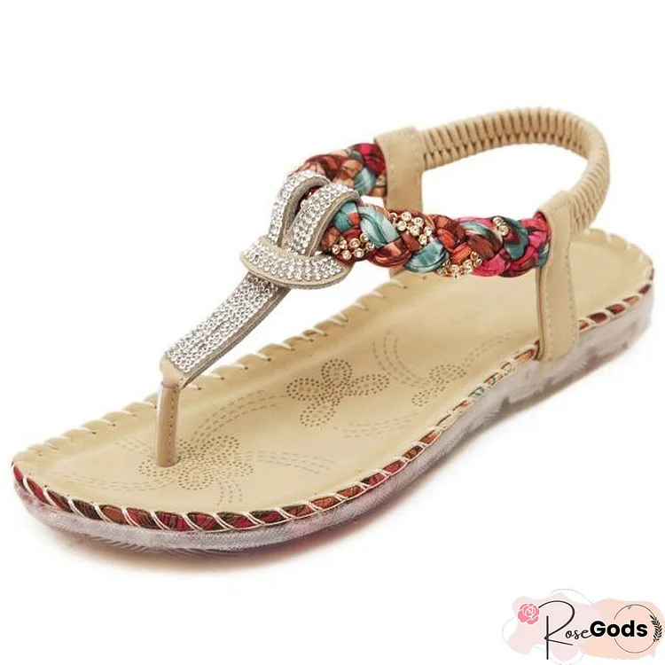 Rhinestone Summer Woman Bohemian Sandals Casual Flip Flops Flat Shoes
