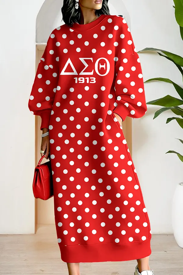 Delta Sigma Theta Sorority Polka Dot Long Sweatshirt Dress