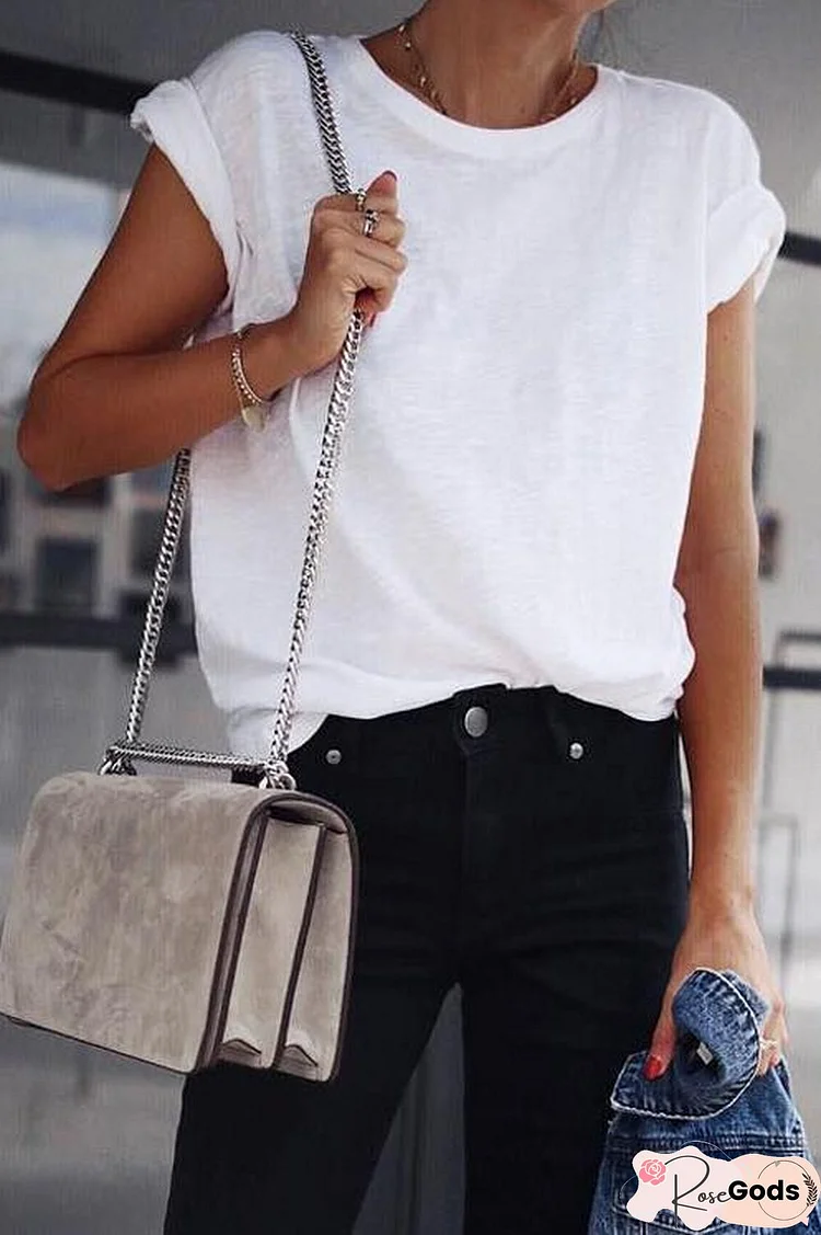 Basics Solid Short Sleeve White T Shirt