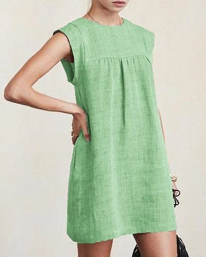 2021 Spring and Summer Hot Loose Women's Casual Linen Cotton Linen Solid Color Dress Woman Dress