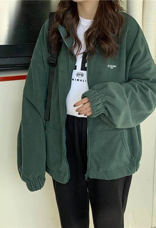 Woherb Letter Print Zip-up Jacket-Outfit Ideas