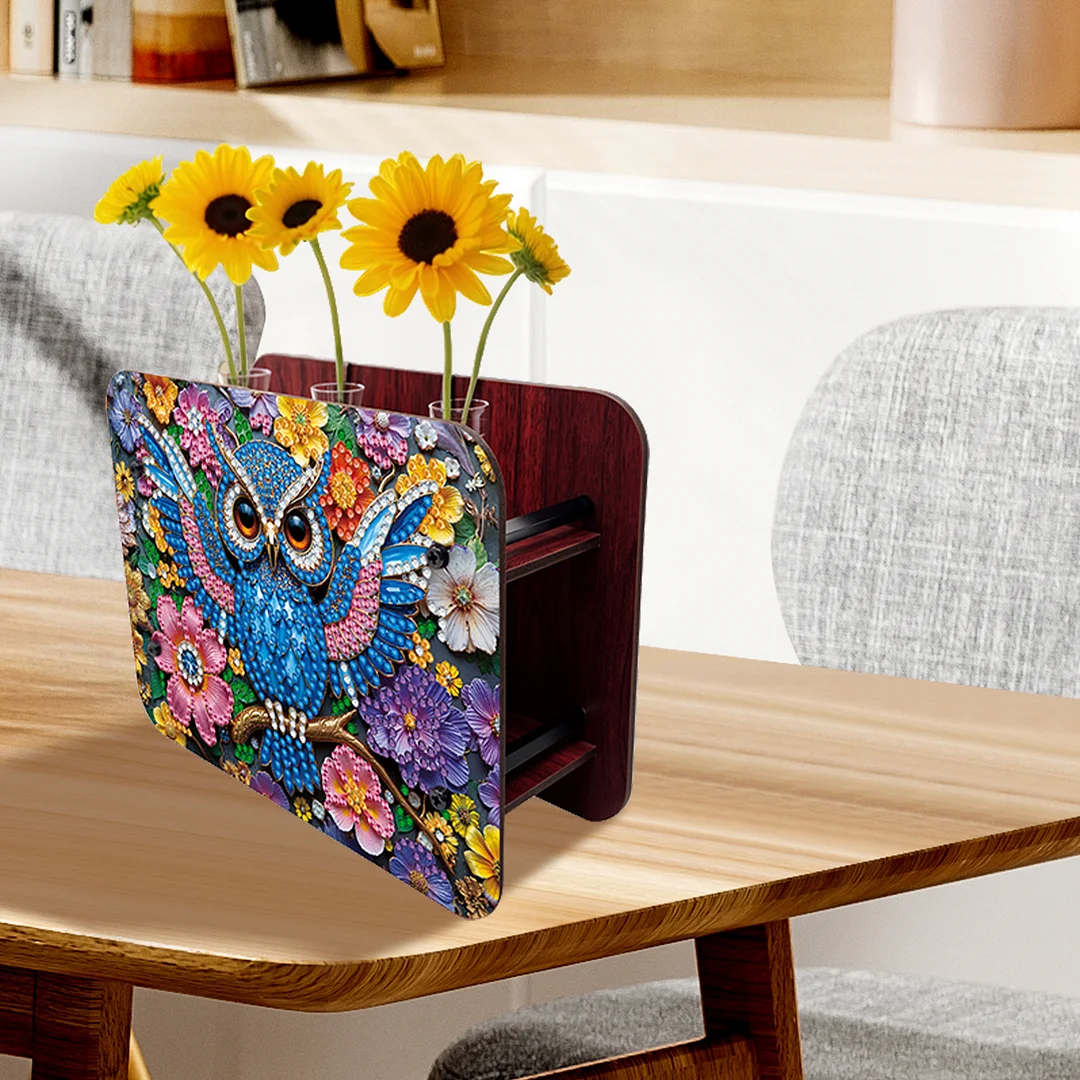 Gem Owl DIY Diamond Painting Wooden Tube Vase for Adults Gift Idea Home Decor