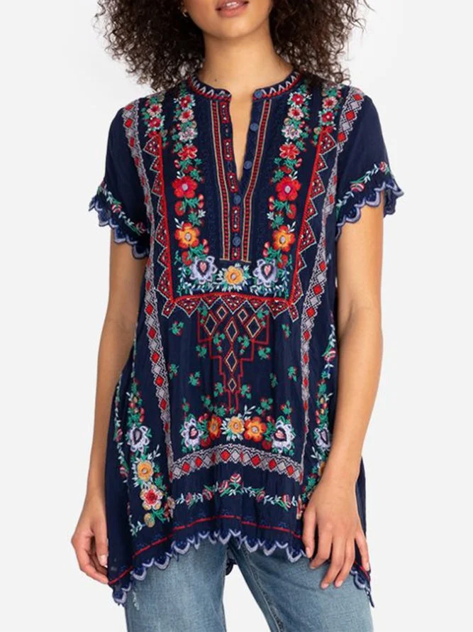 Short Sleeve Floral-Print Shirts & Tops