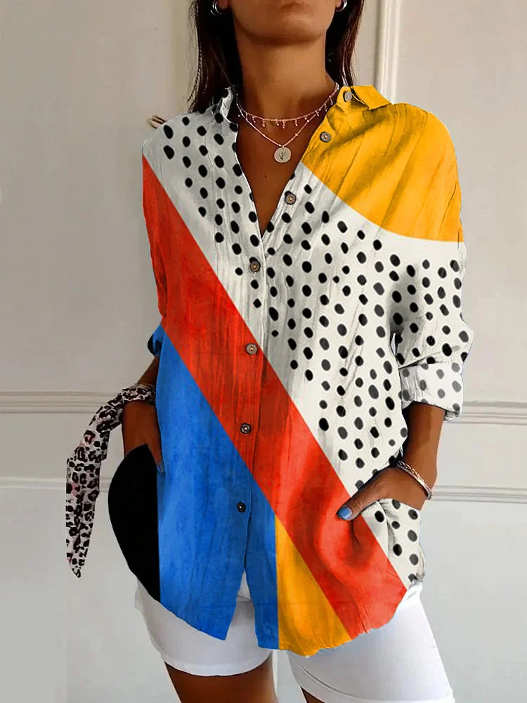 Vintage Colorful Abstract Art Print Casual Long-sleeved Shirt
