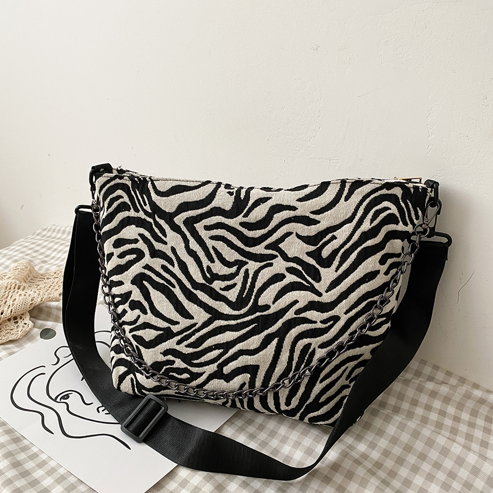 

Retro Zebra Shoulder Handbag Women Canvas Big Capacity Crossbody Chain Bag, 501 Original