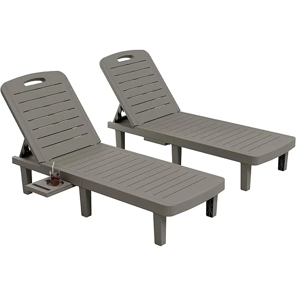 2PCS Oversized Outdoor Chairse Lounge Chair, 5-Level Adjustment Backrest, Extra Widen Chaise with Cup Holder Easy Assembly Patio Chair for Pool Beach Garden