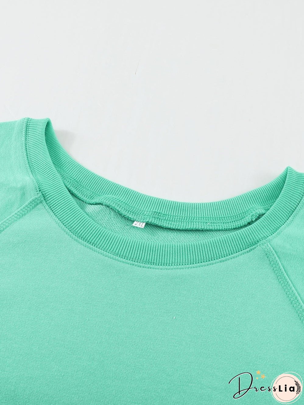 Green Crew Neck Long Sleeve Sweatshirt with Distressed Detail