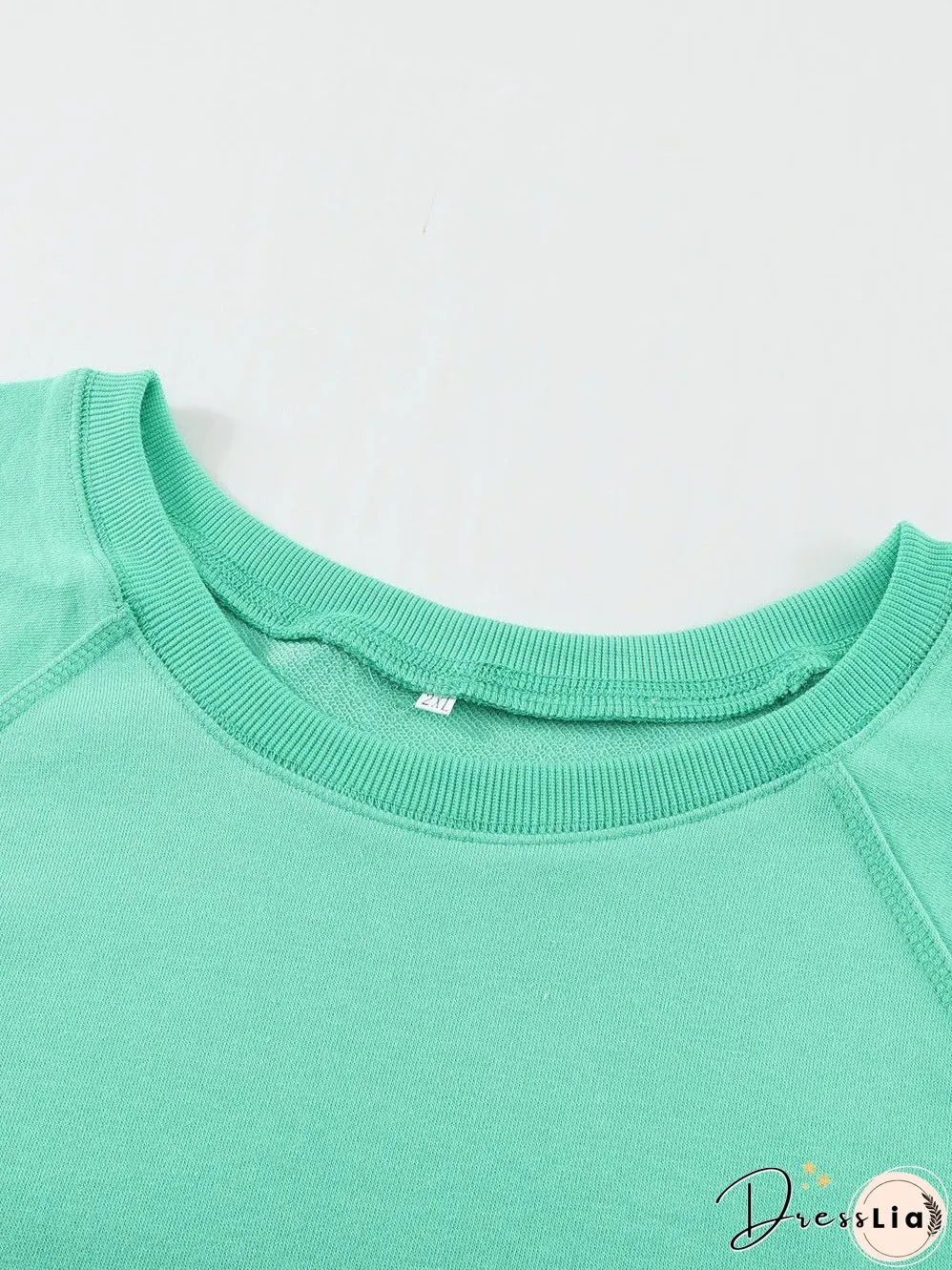 Green Crew Neck Long Sleeve Sweatshirt with Distressed Detail