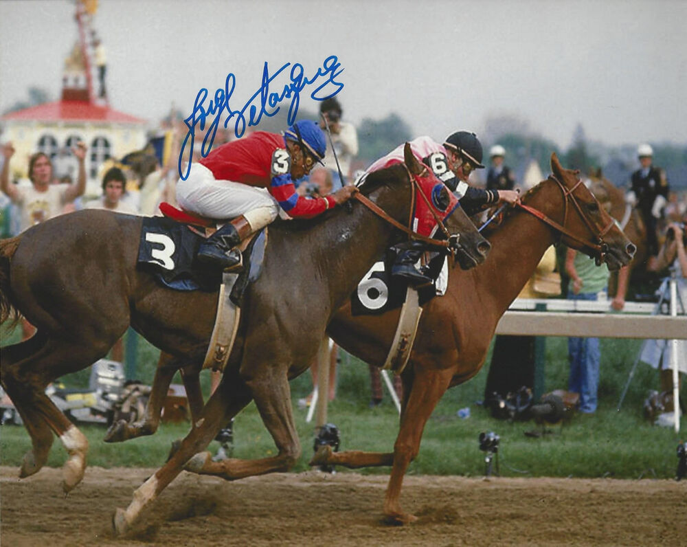 Hall of Fame Jockey Jorge Velasquez  autographed 8x10 color action Photo Poster painting