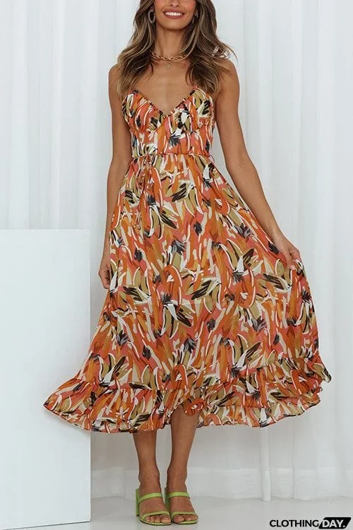 Floral Print Ruffle Hem Slip Dress