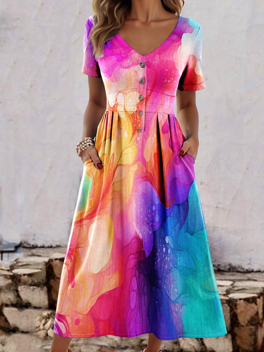 Women's Watercolor Ombre Art Print Casual Dress