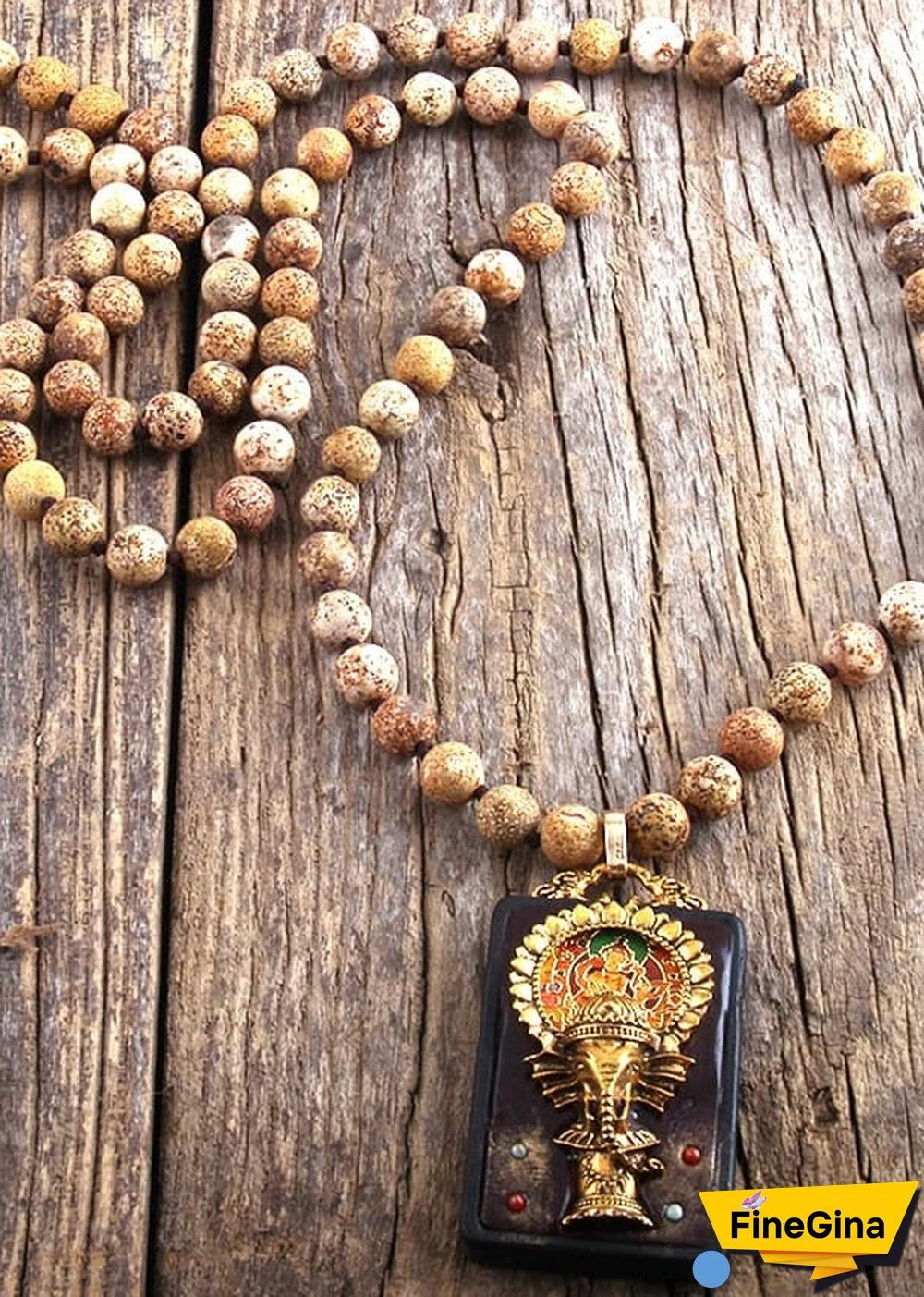Boho Necklace, RH Precious Lava Stone, Ganesha Buddha