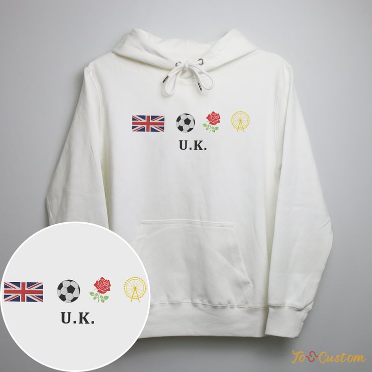 TOSCUSTOM™ Custom UK Embroidered Sweatshirt UK Flag London Eye Soccer Crewneck