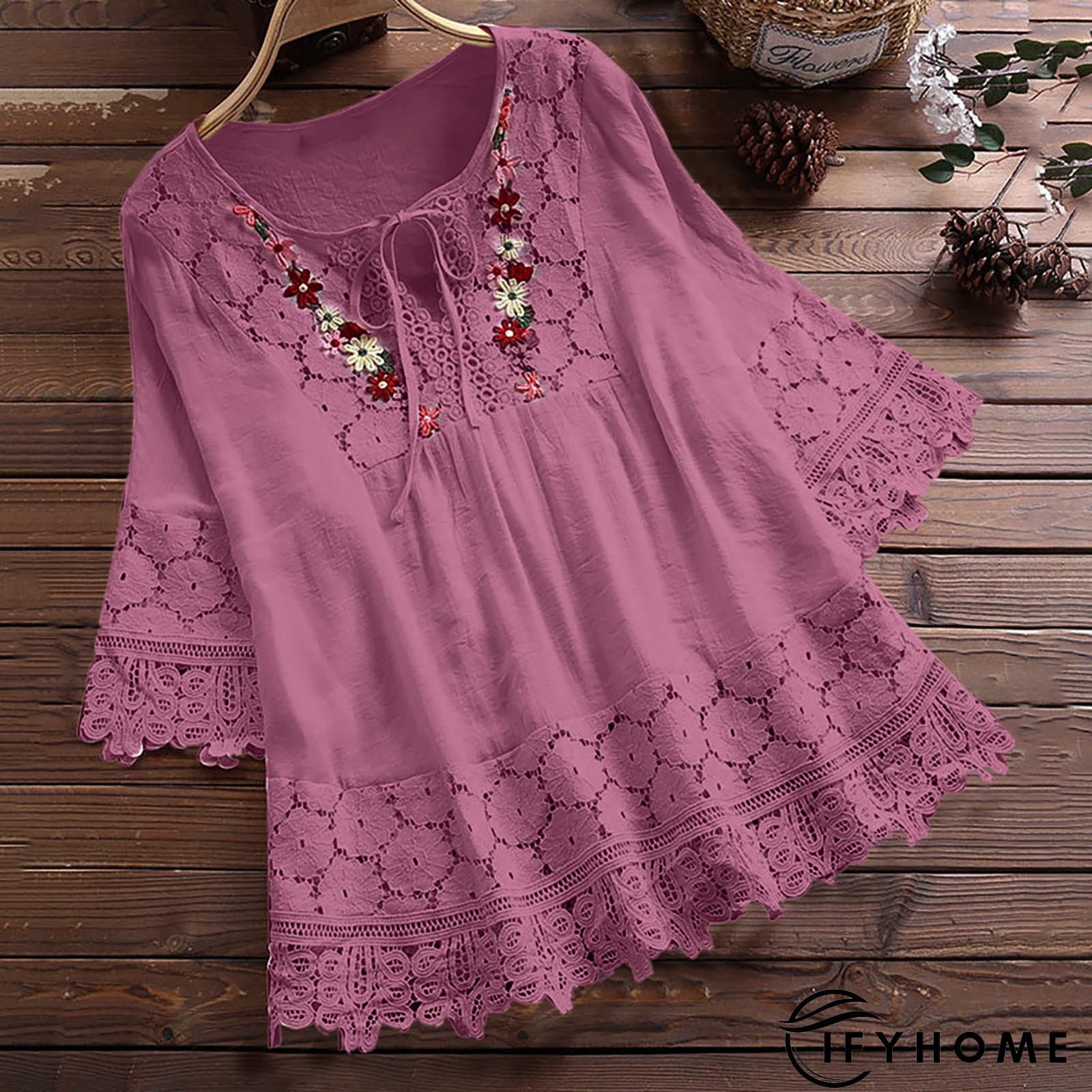 Printed Short Sleeve Cotton-Blend Top | IFYHOME