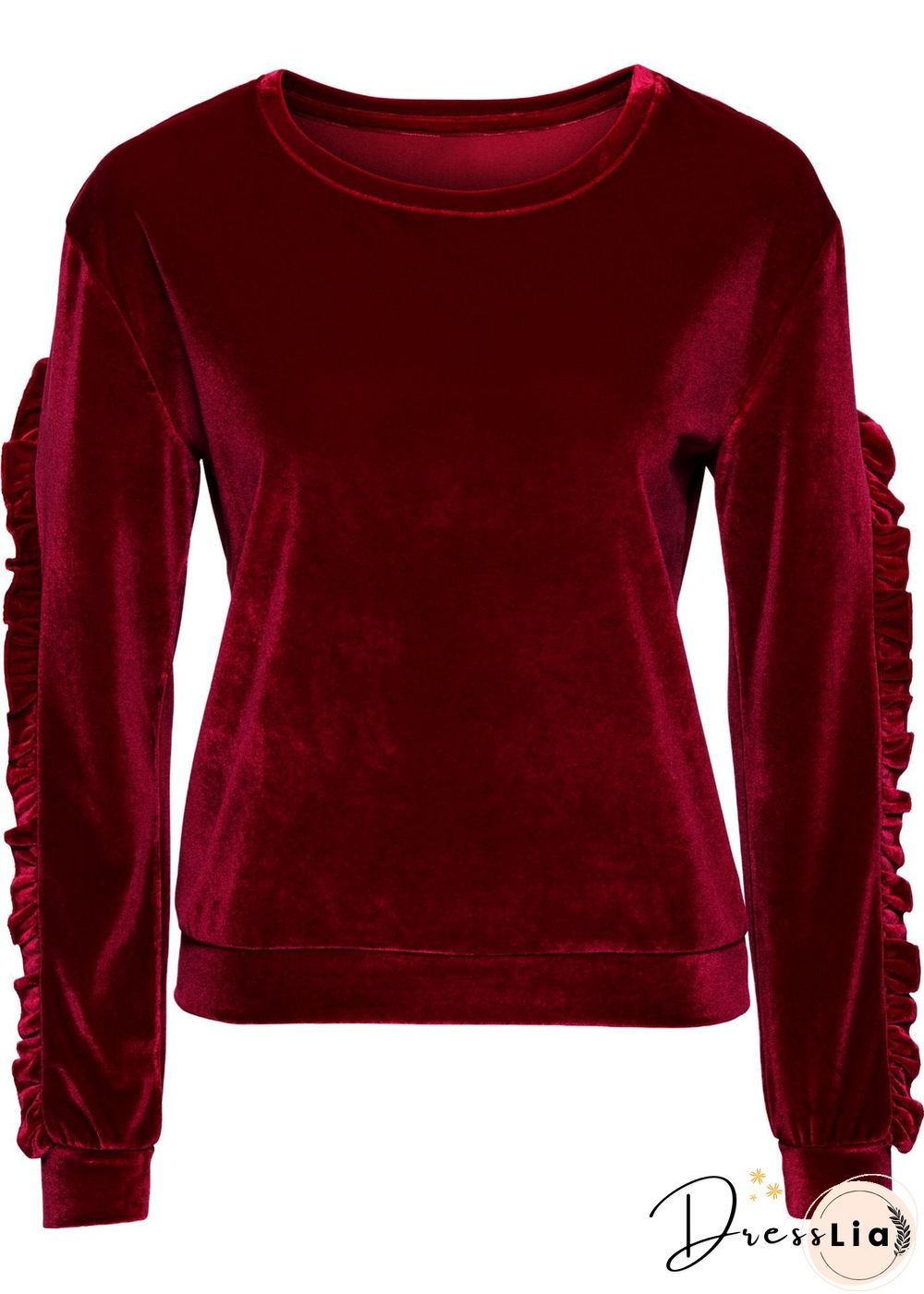 Round Neck Velvet Ruffled Velvet Shirt