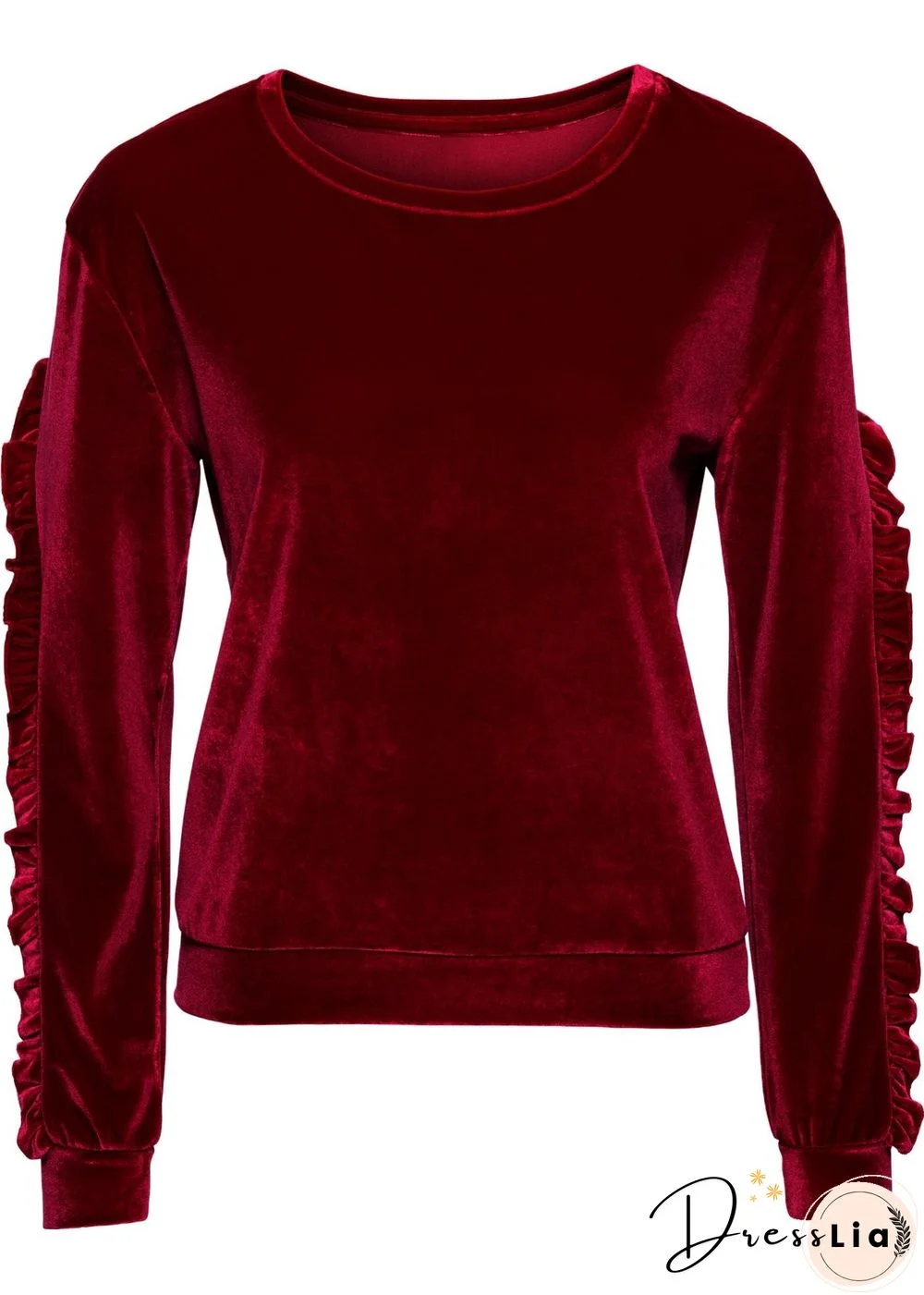 Round Neck Velvet Ruffled Velvet Shirt
