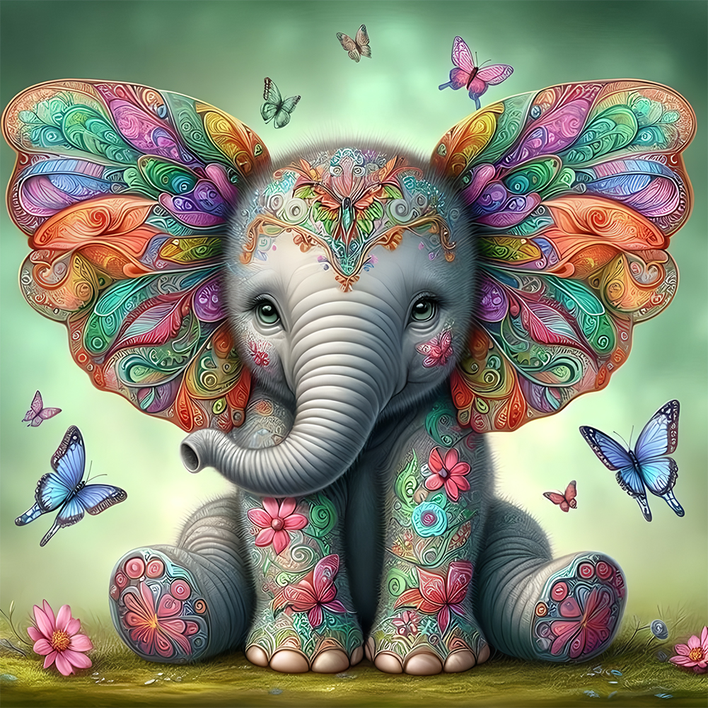 Butterfly Elephant 30*30cm(canvas) full round drill diamond painting