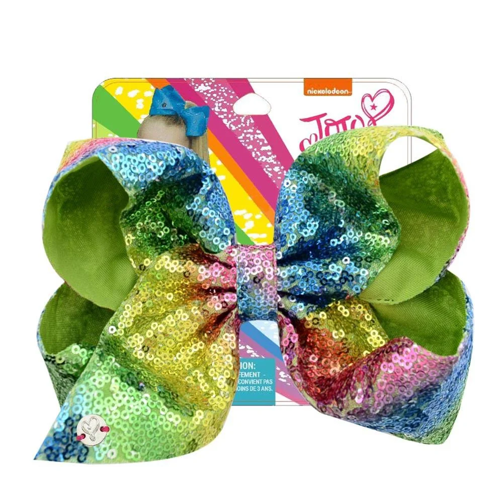 8" Sequin Rainbow JoJo siwa Bow With Hair Clip For Girls Kids Handmade Boutique Knot Jumbo Hair Bow Hairgrips Hair Accessories