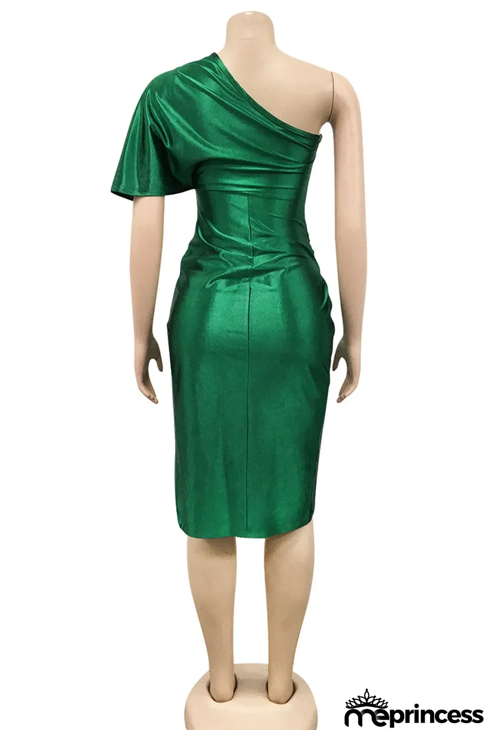 Green Sexy Solid Patchwork Asymmetrical Oblique Collar Irregular Dress Dresses