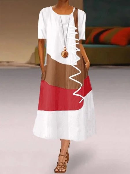 Women's Color Block Short Sleeves Midi Dresses