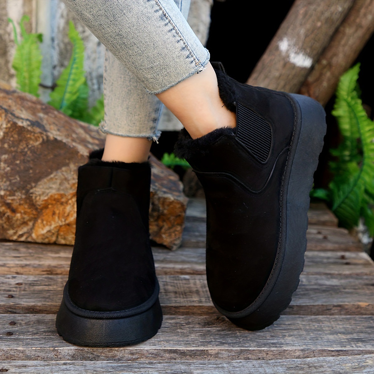 Mature Women Winter Snow Boots Fashion Flat Thick-soled Cotton Shoes Round Toe Warm Plush Ankle Boot