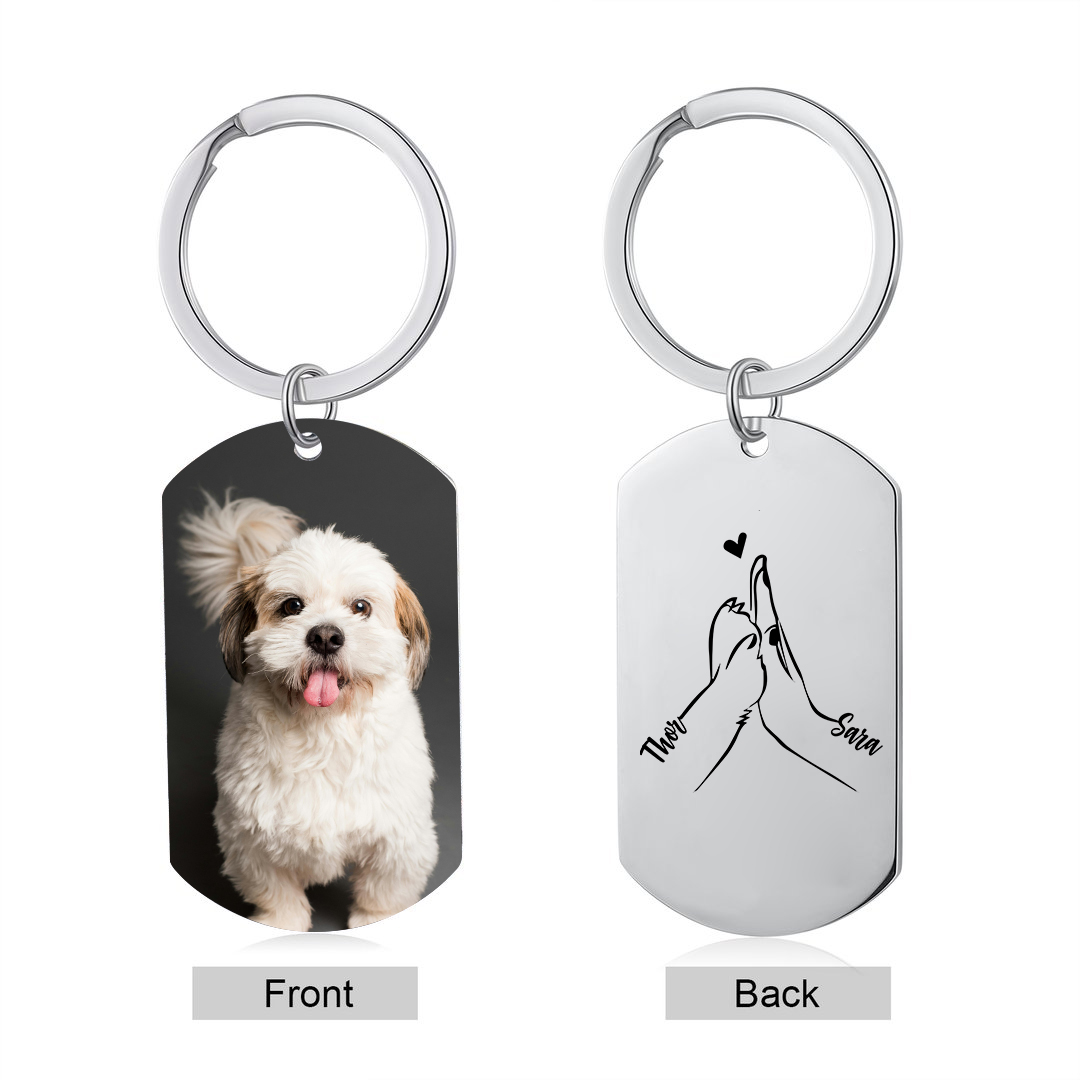 Personalised 2 Names & 1 Photo Keychain Custom Dog/Cat Paw Keychain Gift for Pet Lovers-Jessemade AU