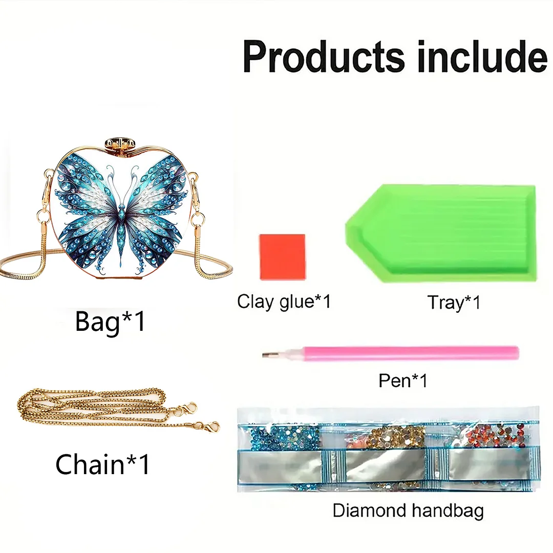Butterfly D DIY Acrylic Love Diamond Art Painting Card Case Wallet with Chain Small Diamond Painting Crossbody Bag for Adults Women Girls Gift