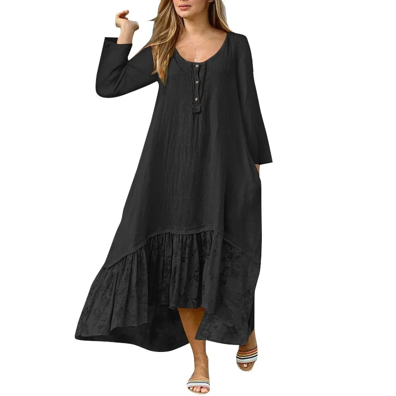 Bohemian Asymmetric Dress 2022 VONDA Women Spring Long Sleeve Party Lace Long Maxi Dress Vintage Vestido Femme Midi Sundress