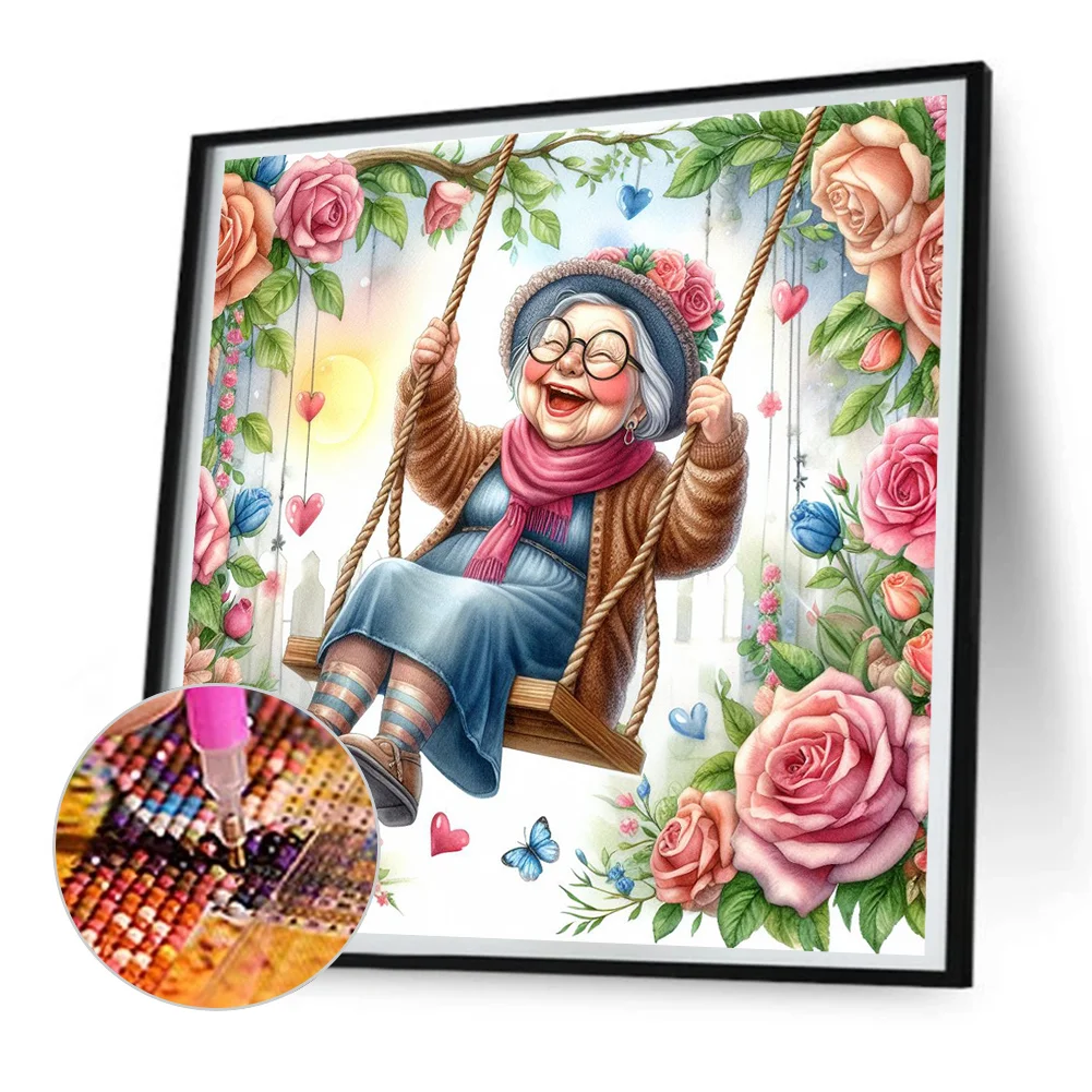 Diamond Painting - Full Round Drill - Swing Old Lady(Canvas|30*30cm)