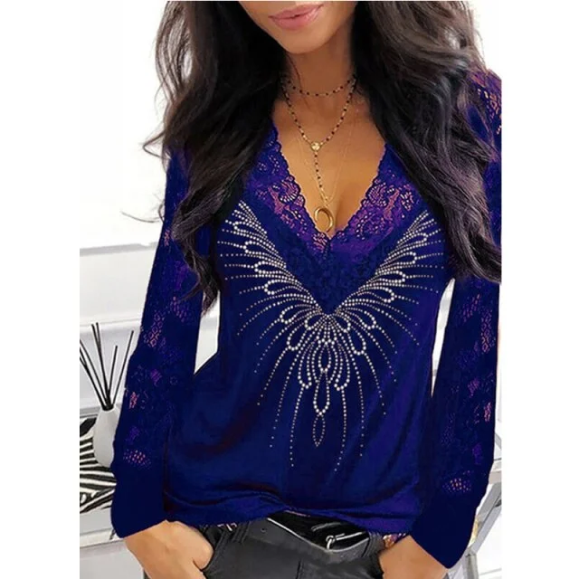 Long Sleeve Sequin Rhinestone Decoration Blouse